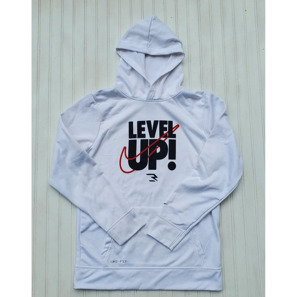 Nike 3 Brand NWOT Russell Wilson Level Up Hoodie Kids XL White Dri-FIT Sports